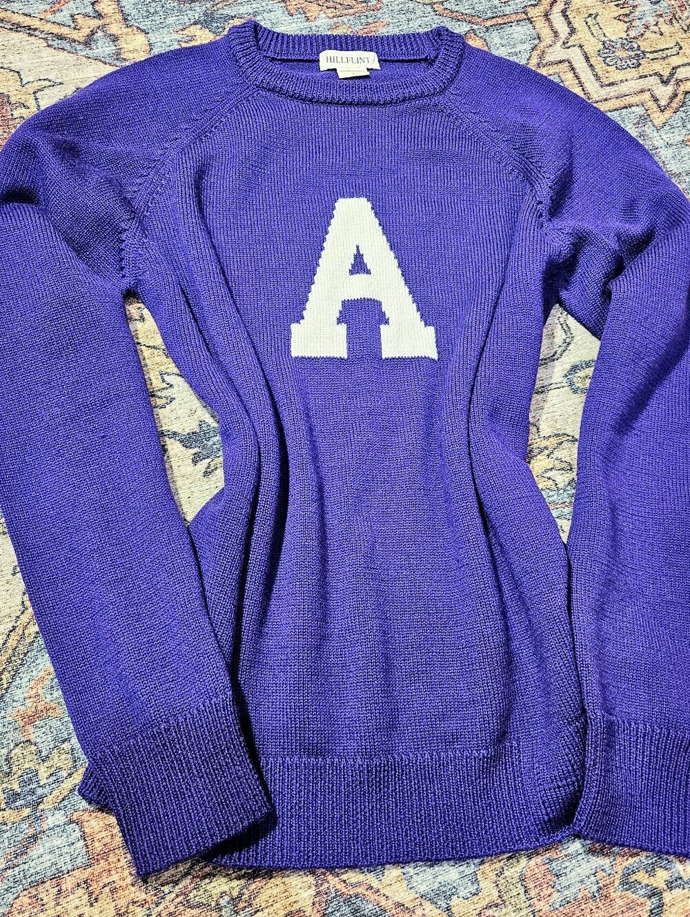 Hillflint Amherst College Merino Wool Varsity Sweater Purple A Small